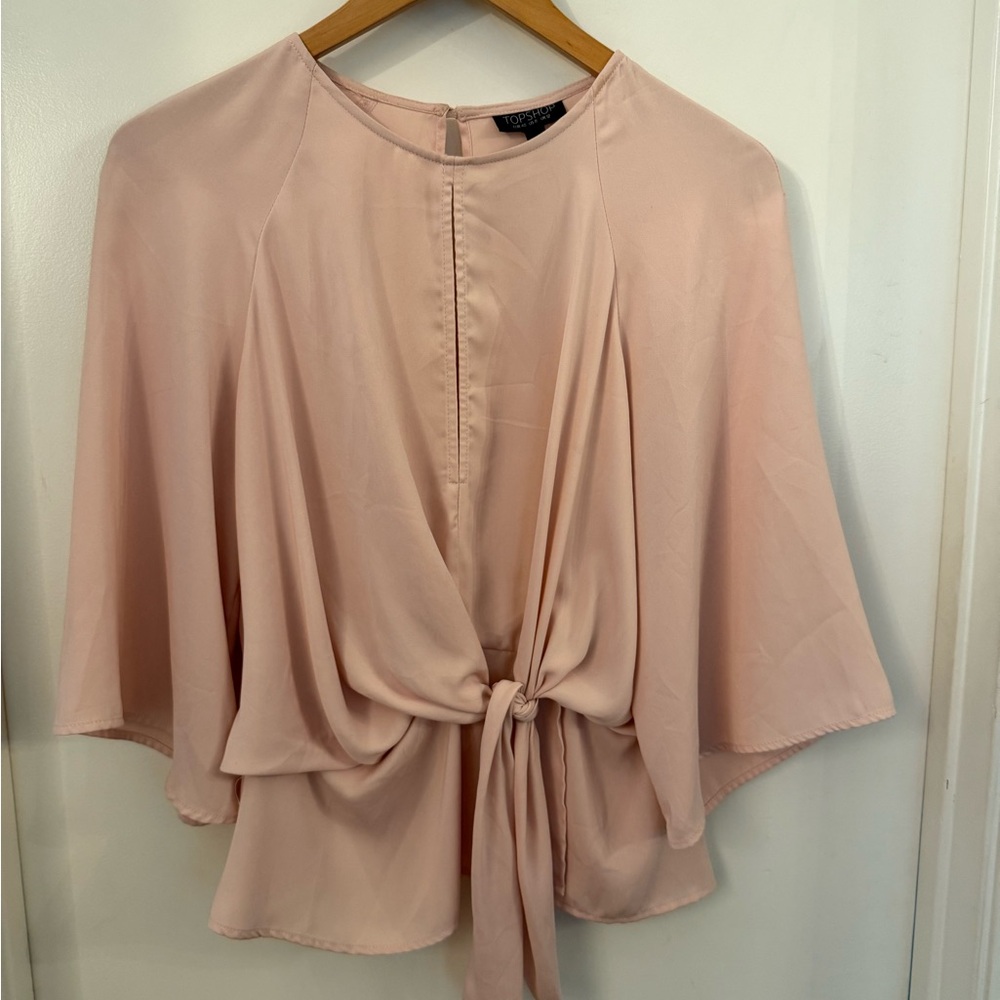 Topshop Pale Pink Tie-Front Blouse